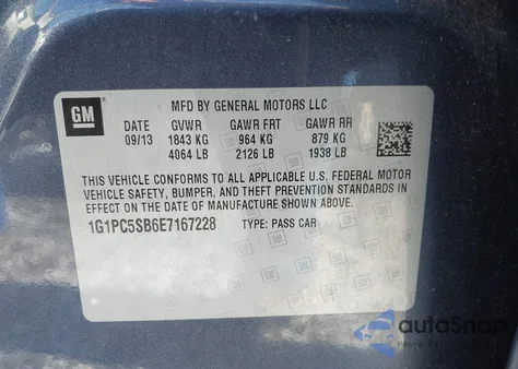 2014 Chevrolet Cruze 1Lt Auto z USA, uszkodzony, nr VIN 1G1PC5SB6E7167228